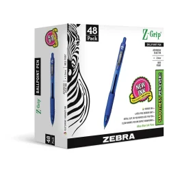 Zebra Z-Grip Retractable Ballpoint Pen, Medium Point, 1.0mm, Blue Ink, 48 Pack (22248)