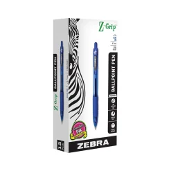 Zebra Z-Grip Retractable Ballpoint Pen, Fine Point, 0.7mm, Blue Ink, Dozen (23920)