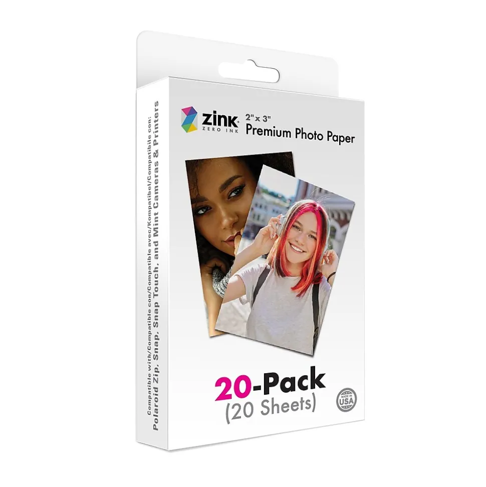Zink 2" x 3" Premium Glossy Instant Photo Paper 20 Pack Compatible with Polaroid Snap, Snap Touch & More