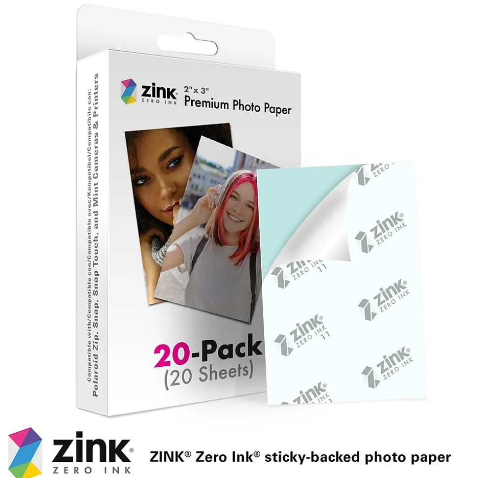 Zink 2" x 3" Premium Glossy Instant Photo Paper 20 Pack Compatible with Polaroid Snap, Snap Touch & More