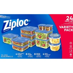 Ziploc Variety Pack Containers with Lids, Assorted Sizes, 24 Pieces/Pack (308674)
